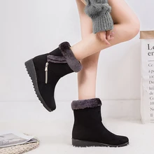 Женские ботинки теплые плюшевые ботильоны зимняя женская обувь модные женские зимние ботинки на молнии черного, красного, коричневого цвета, большие размеры