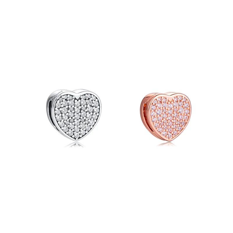 

925 Silver Beads Pave Heart Clip Charm Woman DIY Beads For Jewelry Making Fits European Sterling Silver Bracelets