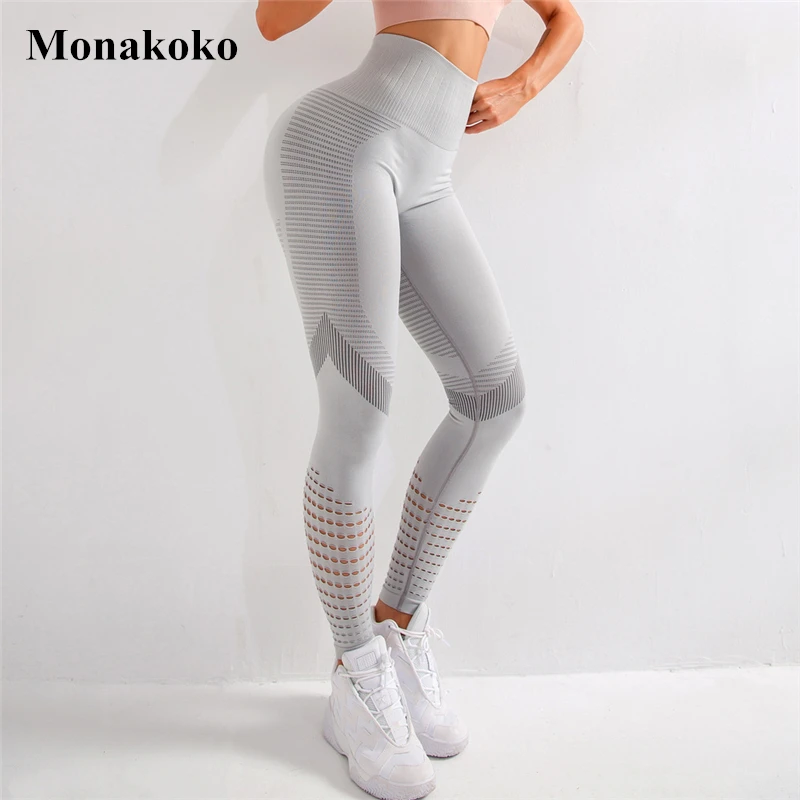 Ceny Bezszwowy sportowy legginsy kobiety bawełna elastyczna siatka Dry Fit Booty wysokiej talii Fitness joga spodnie trening siłownia energia legginsy push up