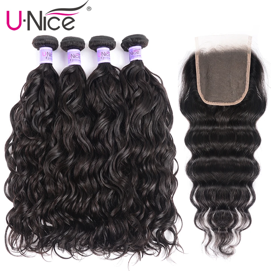 Волосы UNICE Kysiss серии бразильские натуральные волнистые 4 пряди с закрытием 12-26 дюймов необработанные девственные волосы пряди