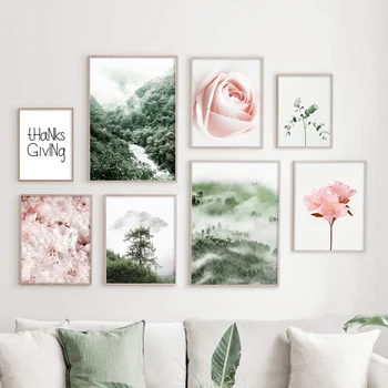 

Peony Flower Fog Mountain Forest Eucalyptus Art Canvas Painting Nordic Posters And Prints Wall Pictures For Living Room Decor