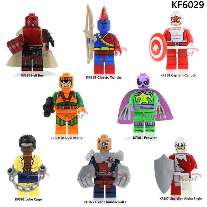 

KF6029 Single Sale Super Heroes Guardian Alpha Flight Captain Canuck Melter Prowler Hell Figures Building Blocks Children Toys