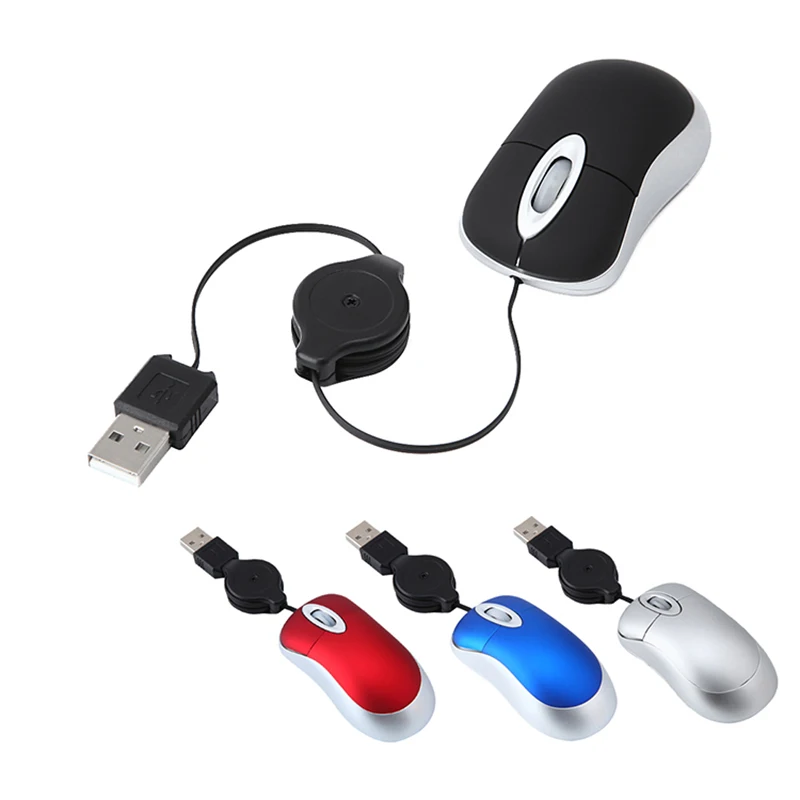 Мини USB Проводная мышь, выдвижной кабель, крошечная маленькая мышь, 1600 dpi, оптическая компактная мышь для путешествий, для Windows 98 2000 XP Vista Ve