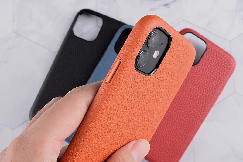 New 4 Colors Genuine Leather Business Back Cover Real Natural Calf Cowhide Phone Case For iPhone 11 Pro Max Litchi Pattern