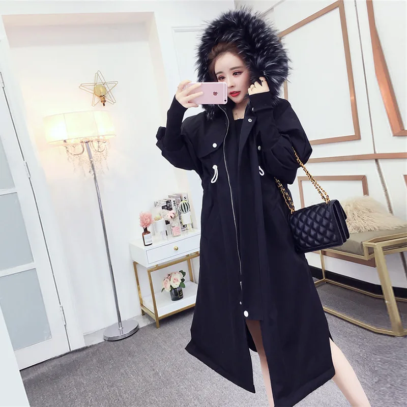 

2019 Autumn And Winter New Style Korean-style Cotton Coat Women's Mid-length over-the-Knee Loose-Fit plus Velvet Cotton-padded J