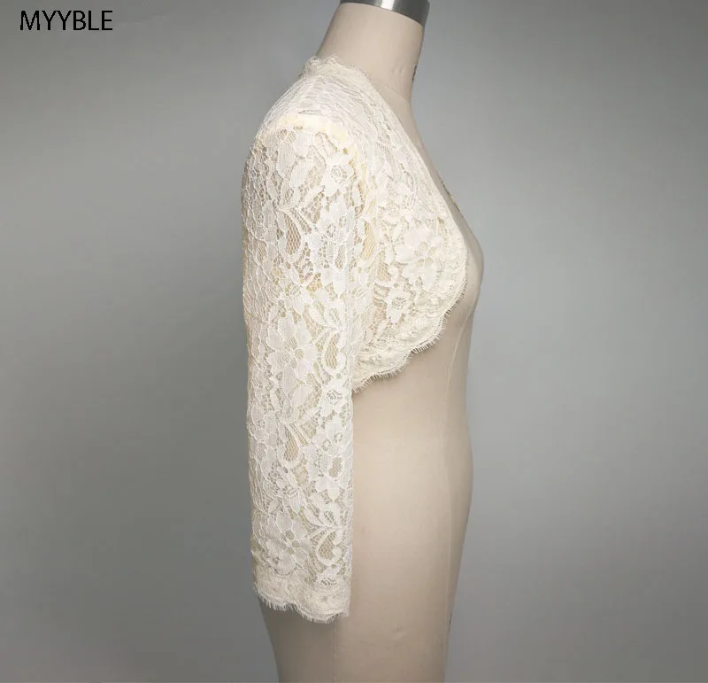 MYYBLE Elegante nuevas acciones de mujeres nignas 3/4 manga larga de encaje Banco hombros recortados chaqueta Bolero bo