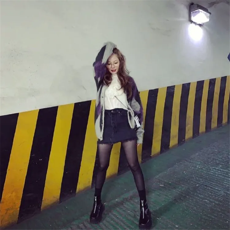 Kpop 4Minute Kim Hyun, ретро клетчатый свитер с длинными рукавами, женский корейский Весенний кардиган с v-образным вырезом, теплые свитера, женская одежда
