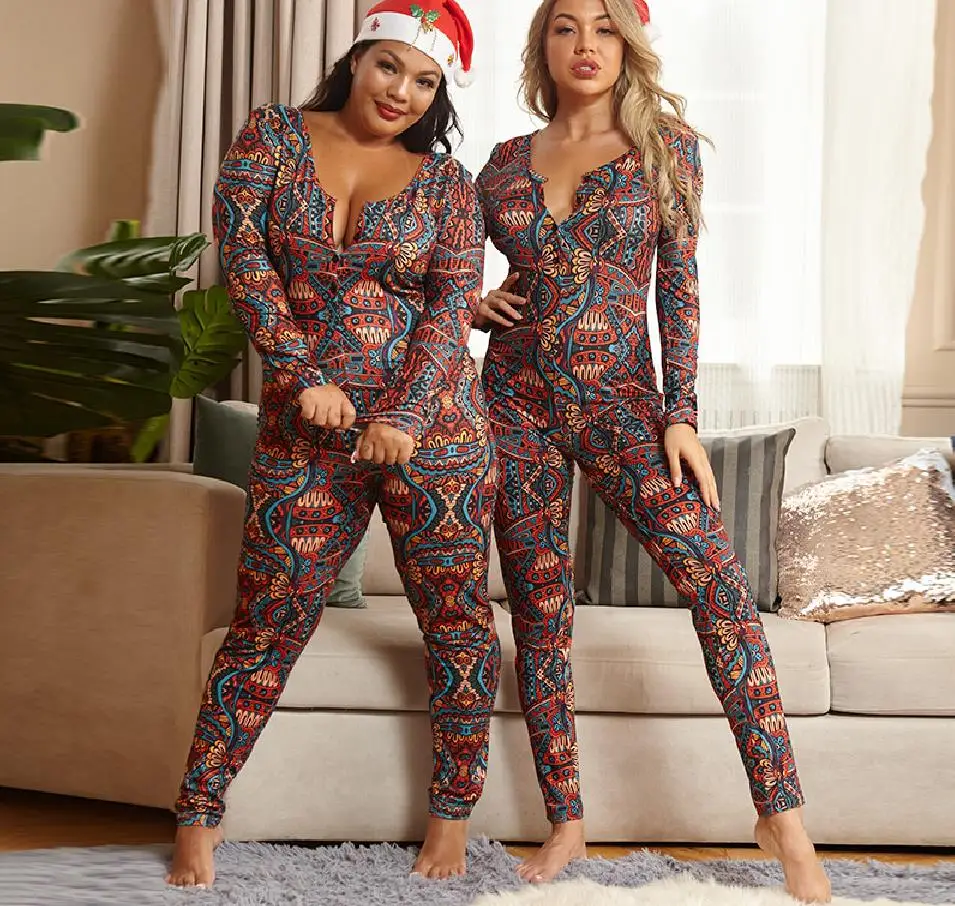 

Christmas Pajamas Onsies For Women 2020Sexy Slim Long Sleeve Trousers One Piece Set Sleepwear Nightwear Jumpsuit Rompers