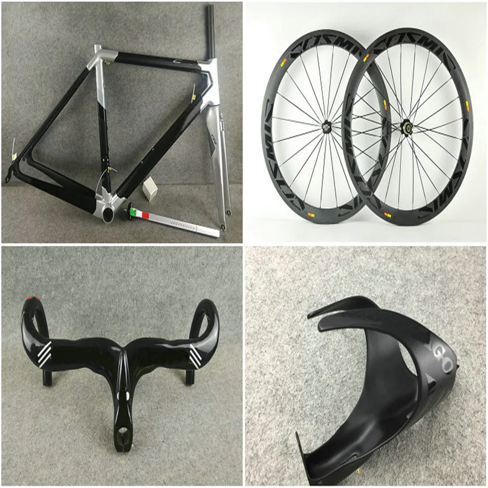 

Customize C64 Sliver Carbon Road Frame + 50mm BOB Cosmic Carbon wheelset Road Handlebar And Bottle Cages
