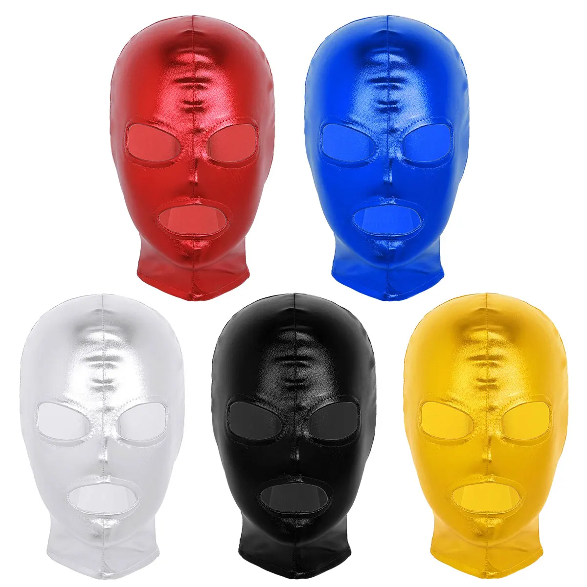 

Adult Unisex Shiny Latex Face Mask Open Eyes Mouth Full Hood Headgear Women Men Halloween Anime Cosplay Costume Accessories