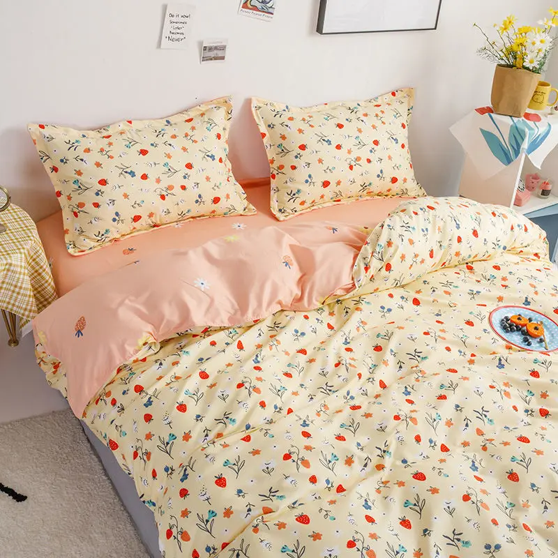 Spring and summer home textile four-piece ins wind duvet cover sheet three-piece small fresh girl student dormitory bedding 