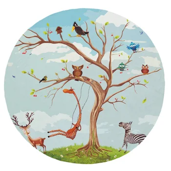 

Super Soft Plush Flannel Blanket Animal Deer Zebra Crow Owl Tree Blankets Round Throw Blanket for Beds