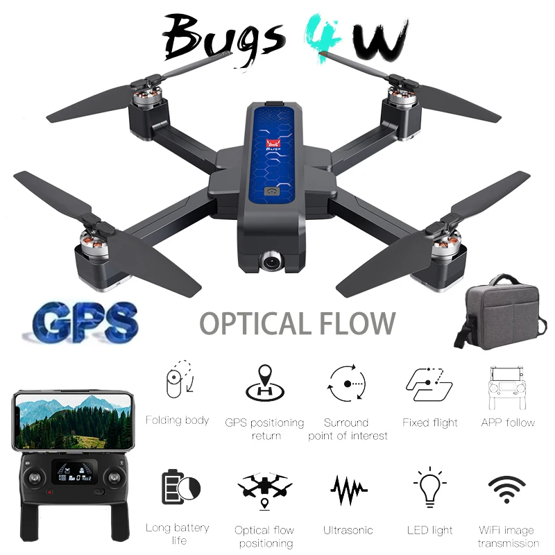 Бесщеточный складной Радиоуправляемый Дрон B4W с GPS Wi Fi Fpv камерой 4K оптическим