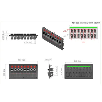 

Marine Rocker Switch Panel LED 8 Gang Circuit Breakers ABS DC12-24V 240W