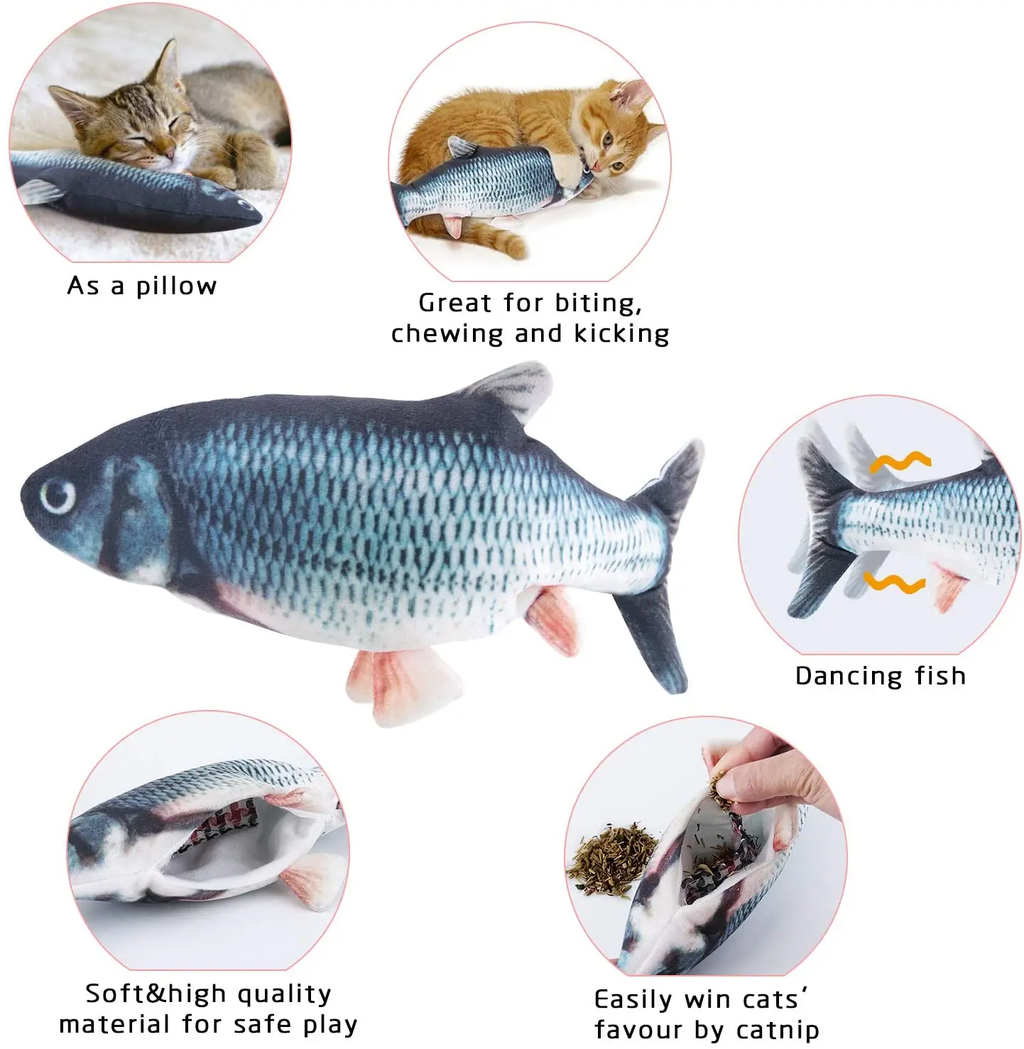 Muñeco eléctrico de peluche con forma de pez en movimiento para niños, juguete interactivo con carga USB para mascotas