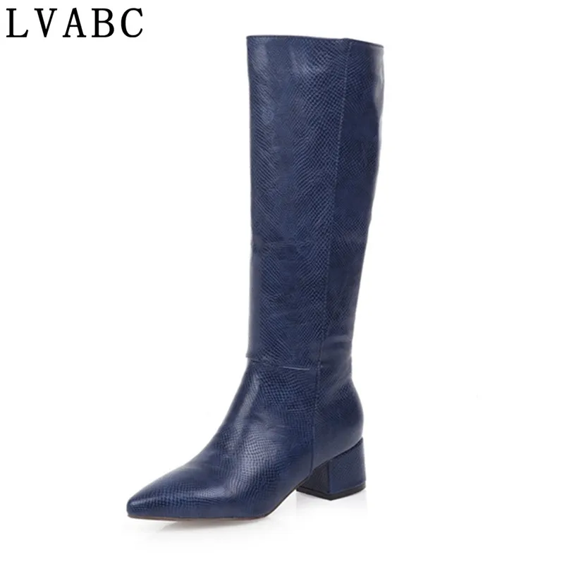 LVABC Plus size 34-43 Hot knee high boots women shoes thick high heels boots pointed toe fashion ladies cowboy western boots