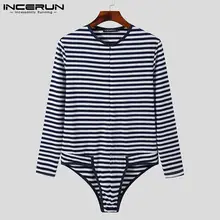 

New Men Sexy Striped Loungewear Onesies Male Fashionable Zipper All-match Casual Rompers Long Sleeve Jumpsuit S-5XL 2021 INCERUN