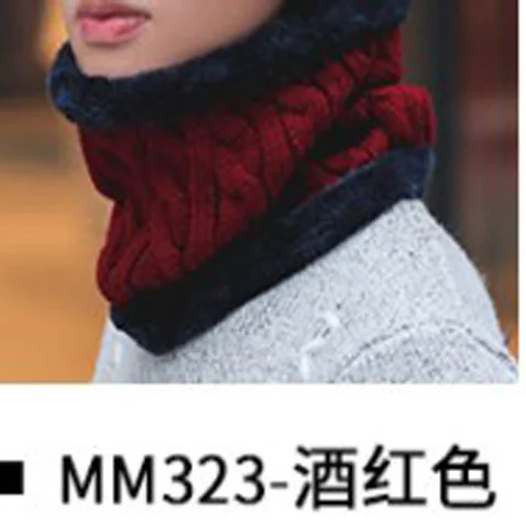 Red Collar Шеи теплые, вязаные шапки и шарфа комплект мех; подклад из шерсти толстые теплые вязаные шапочки, Балаклава зимние шляпы для мужчин и женщин, мужский Простый кожаный женская шапка черепки капота - Цвет: Red Collar