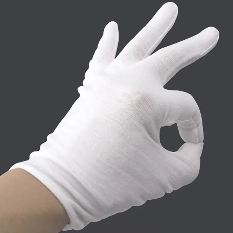 Cotton Gloves Protective White Soft Thin Coin Jewelry Silver Inspection Gloves Handling Work 1Pair S M L