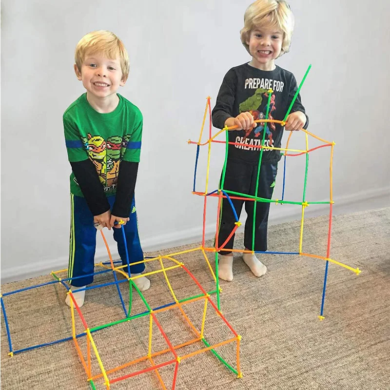 100Pcs Kids Plastic Straws Building Blocks Construction Toys Children Spatial Thinking Games Assembly Toy