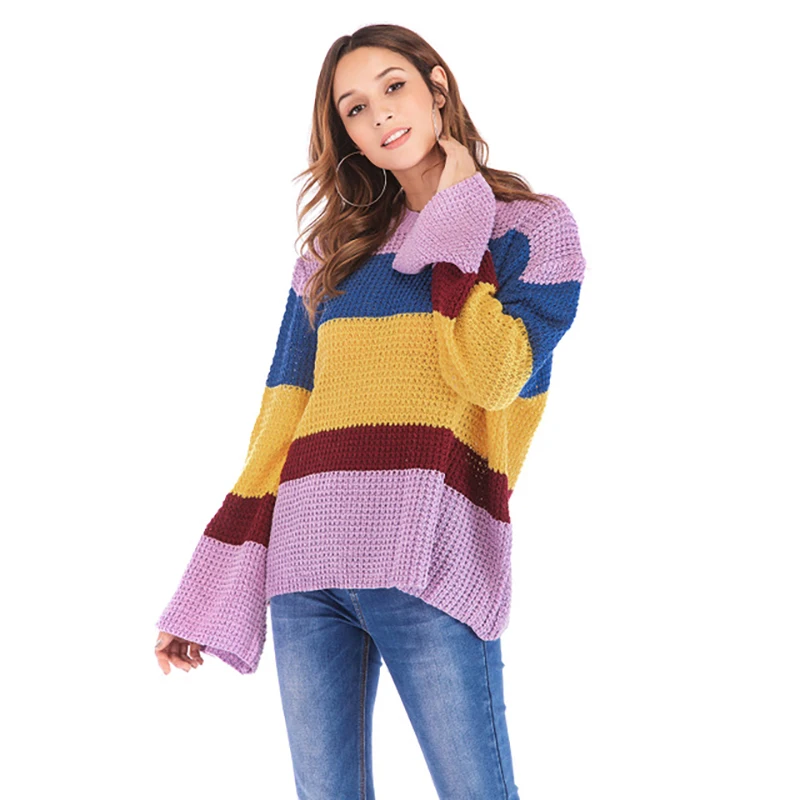 

Sweater Women Sueters De Mujer Moda Stitched Long Sleeve Loose Pullover Sweater Korean Style Women Long Sleeve O-neck Clothes