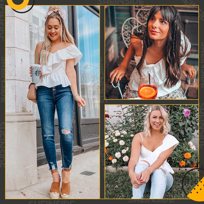 Dotfashion белый одноцветный топ с оборками и асимметричным плечом, модная женская майка, Летний жилет, топы, одежда, повседневная майка