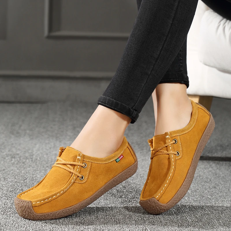 6 Colors Genuine Leather Women Slip On Flat Shoes Casual Loafers Nubuck Cow Suede Sneakers Ladies Shallow Female Soft Footwear