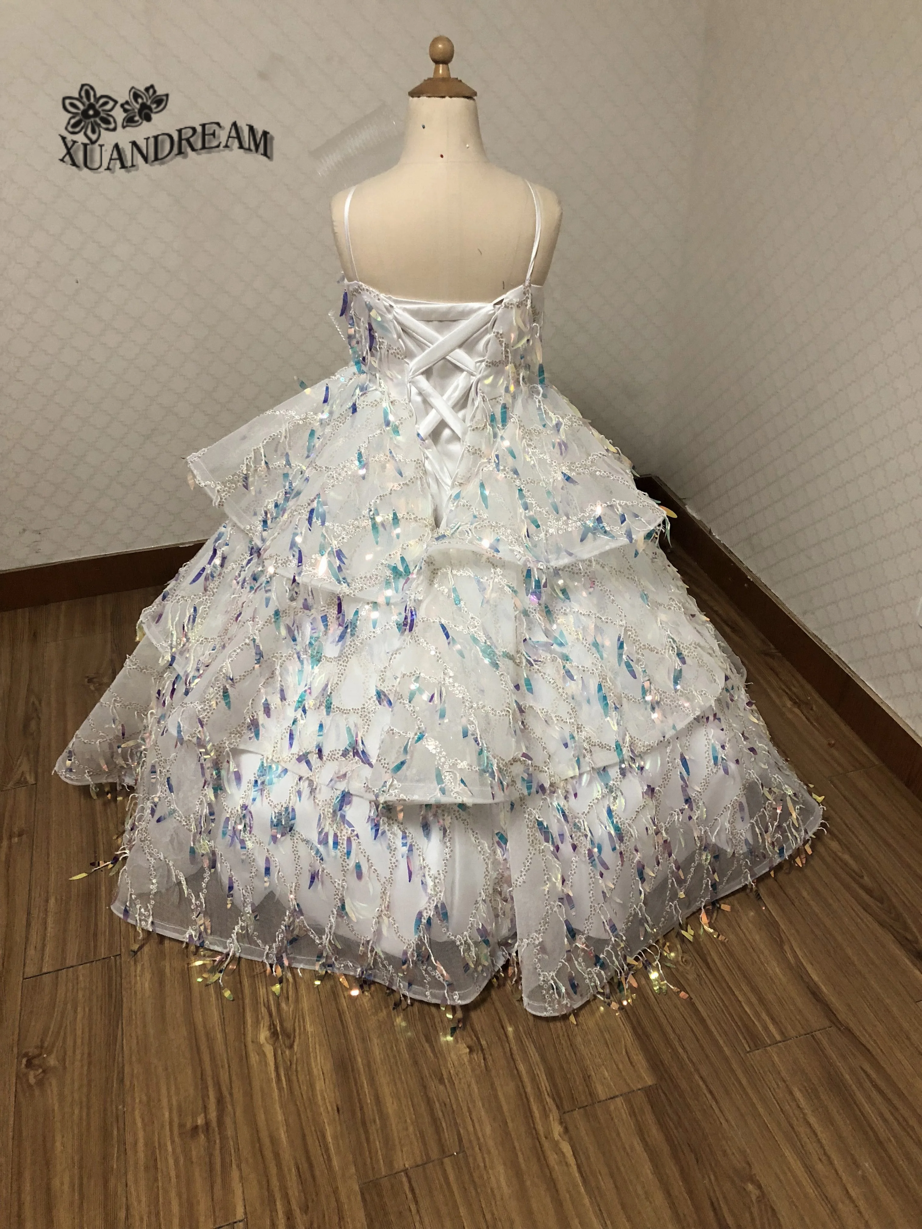 New Arrival Little child multilayer bling bling bowknot first flower communion dresses for girls pageant dresses XD-79