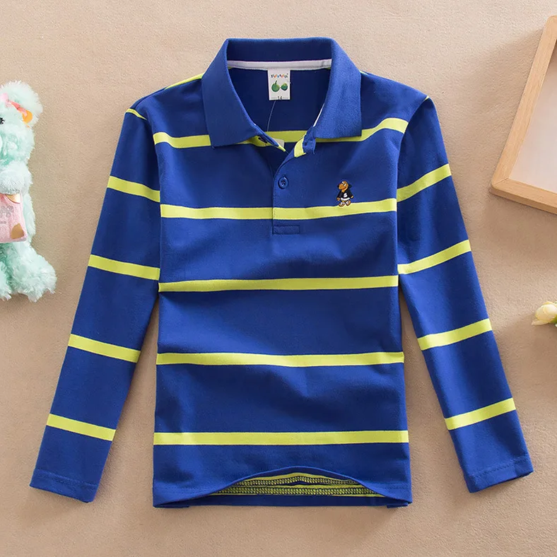 

2019 Spring Autumn Boys T-Shirt Long Sleeve Striped Shirt Boy Cotton Lapel outfits Cotton O-neck Tops Casual Teenage Clothes