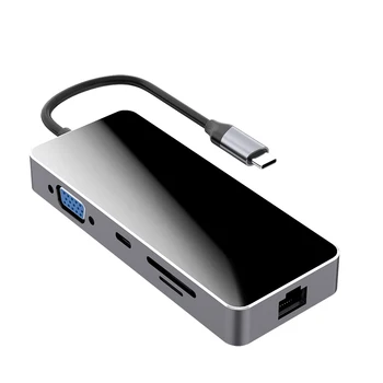 

Hannord USB C Hub 9 in 1 Type C to 4K HDMI VGA USB 3.0 PD Fast Charging Card Reader RJ45 Gigabit Ethernet For Macbook Pro/Air