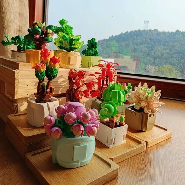 2022 1PCS Blind box toys DIY Building Block flower Succulents plant Children Assemble small Brick Gifts Kids Toy for boys girls 5