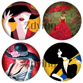 

Zdying Fashion Woman Hat Beauty Girl Pattern 12/16/18/20/25mm Round Photo Glass Cabochon Demo Flat Back Making Jewelry Findings
