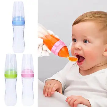 

Squeezing Feeding Bottle Silicone Newborn Baby Training Rice Spoon Infant Cereal Food Supplement Feeder Safe Tableware Tools
