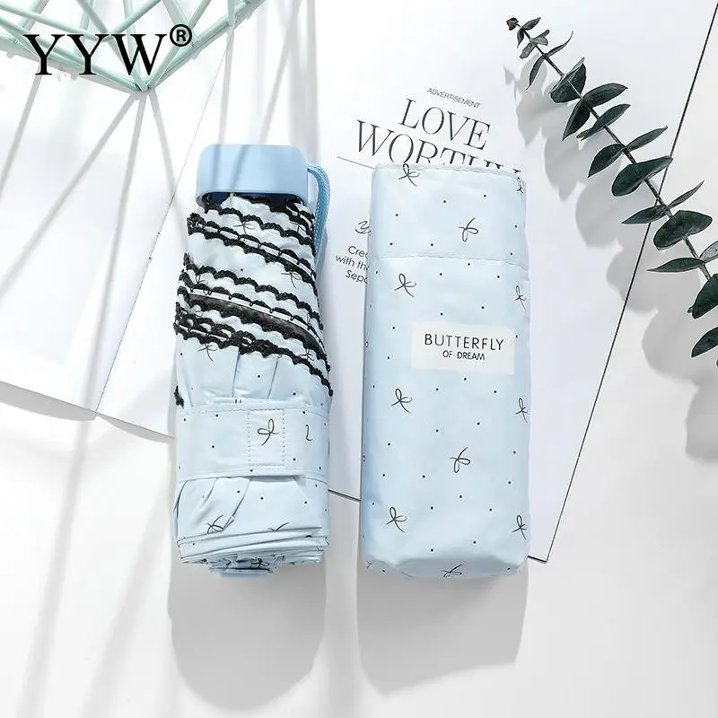 light blue Карманный мини-зонт от солнца для дождливой погоды Для женщин анти-УФ ветрозащитный дкладные Зонты Для мужчин детская Портативный Paraguas винил с бантом; Платье с принтом; платье - Цвет: light blue