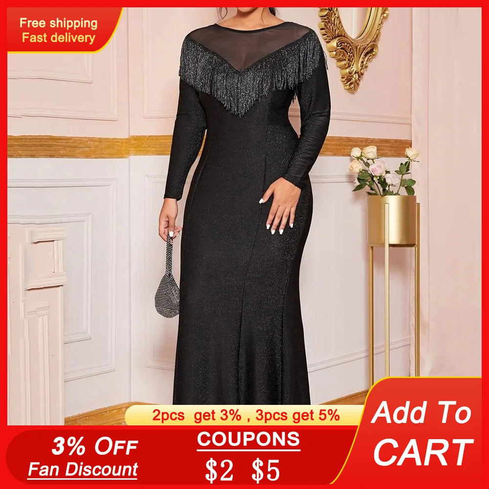 Вечерние платья размера плюс сексуальные блестящие женские с сеткой и