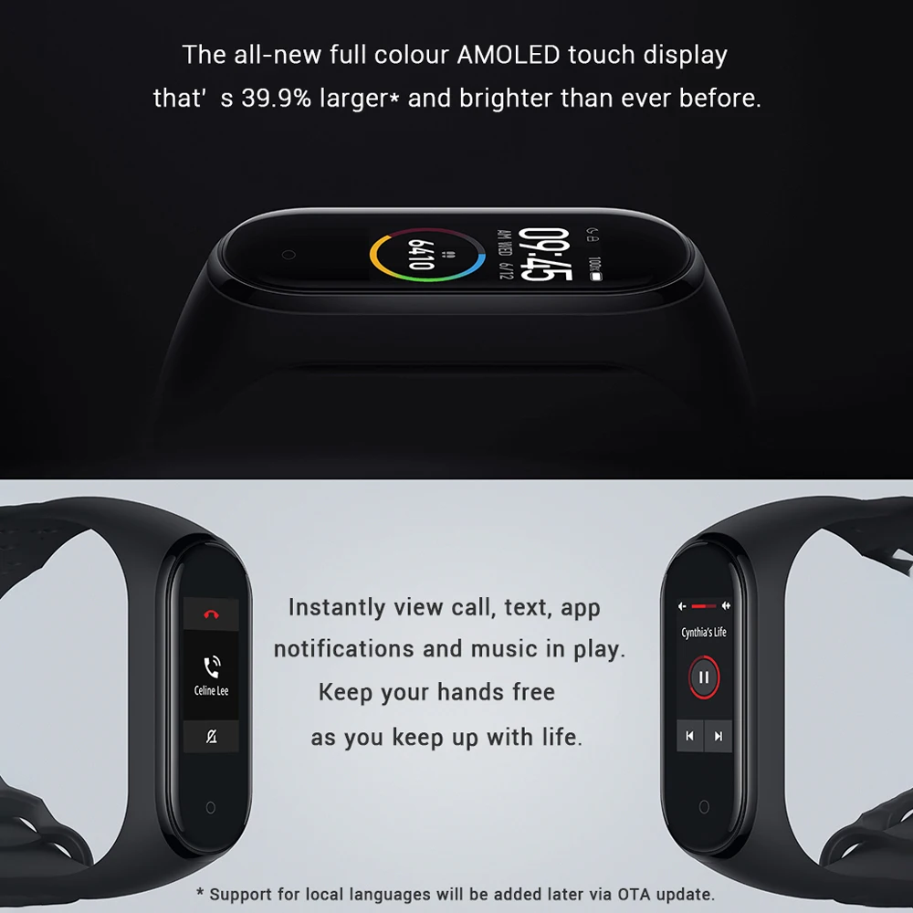 Xiaomi Mi Band 4 фитнес-браслет AMOLED цветной экран браслет BT 5,0 135 мАч водонепроницаемый пульсометр