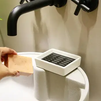 

Stainless Steel Soap Dish Water Draining Colander Ceramic Holder Bathroom Box