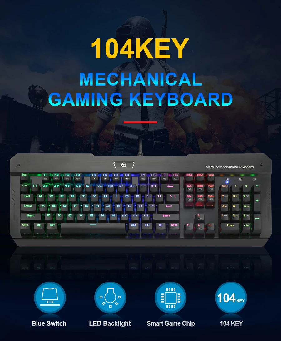Rocketek R580 RGB алюминиевая USB Механическая игровая клавиатура синий переключатель со светодиодной подсветкой 104 ключ анти-ореолы проводной ПК компьютер геймер