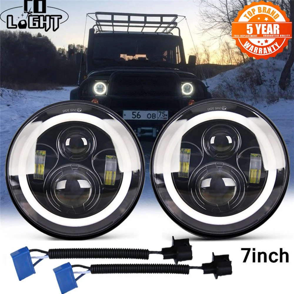 CO LIGHT 7 pulgadas faros LED de circulación diurna Hi/Lo haz 50W 30W Halo anillo de ámbar Ojo de ángel para Niva de Lada Offroad 4x4 UAZ 12V 24V