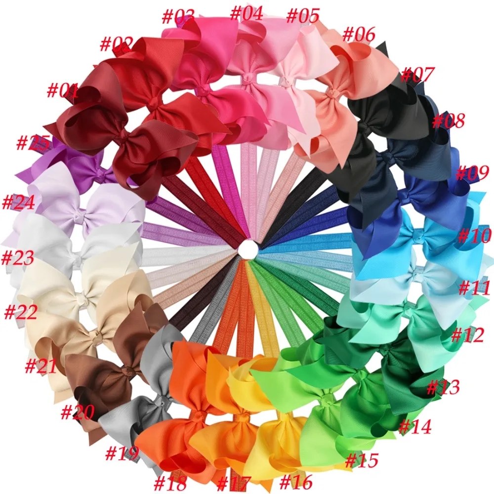 XIMA, 25 шт./лот, эластичные повязки на голову, 5''Grosgrain Ленточные банты, детские повязки на голову, банты, оголовье для девочек, аксессуары для волос