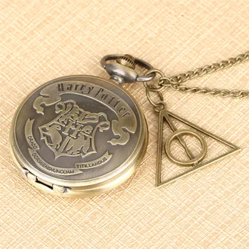 

School Emblem of Hogwarts School of Witchcraft and Wizardry Theme Pocket Watch with the Deathly Hallows Hanging for Boys Gift