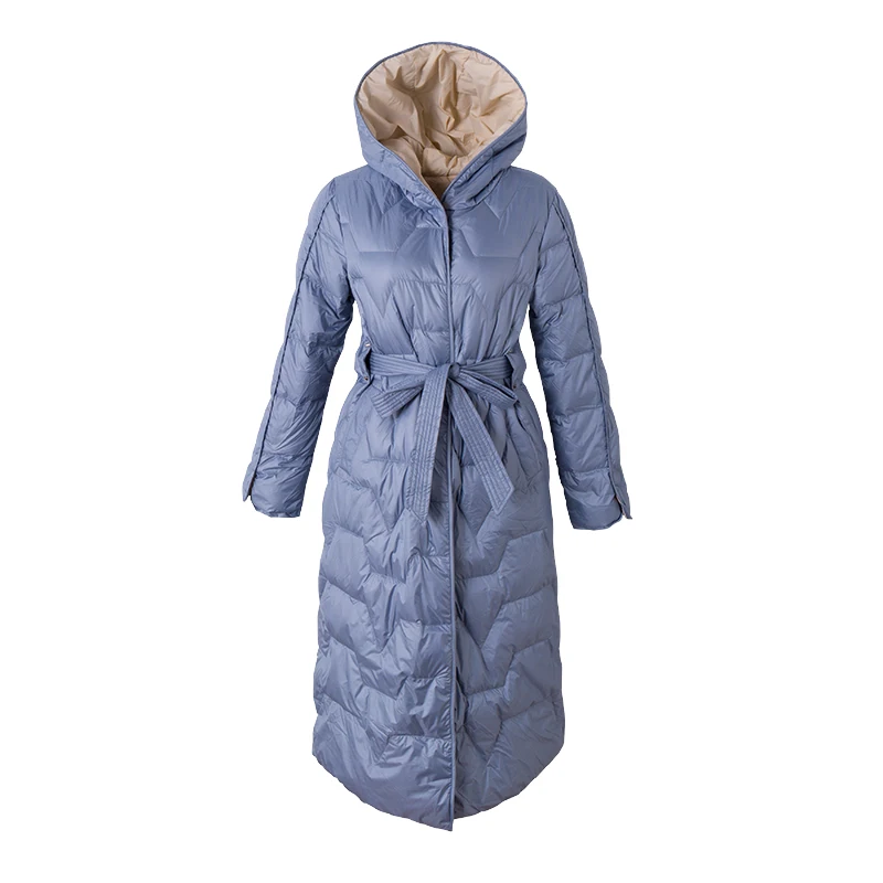 SuyaDream, женские пуховые пальто с капюшоном, одноцветные, стеганые, длинные, теплые парки,, зимняя длинная верхняя одежда - Цвет: Синий