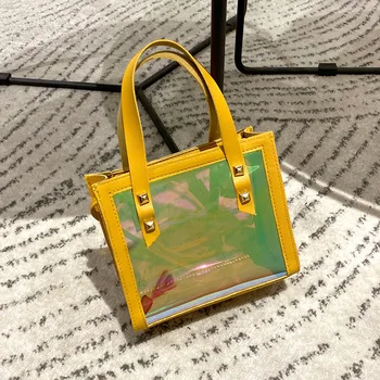 

Small fresh female bag 2020 summer new transparent bag small square bag shoulder messenger bag laser packet