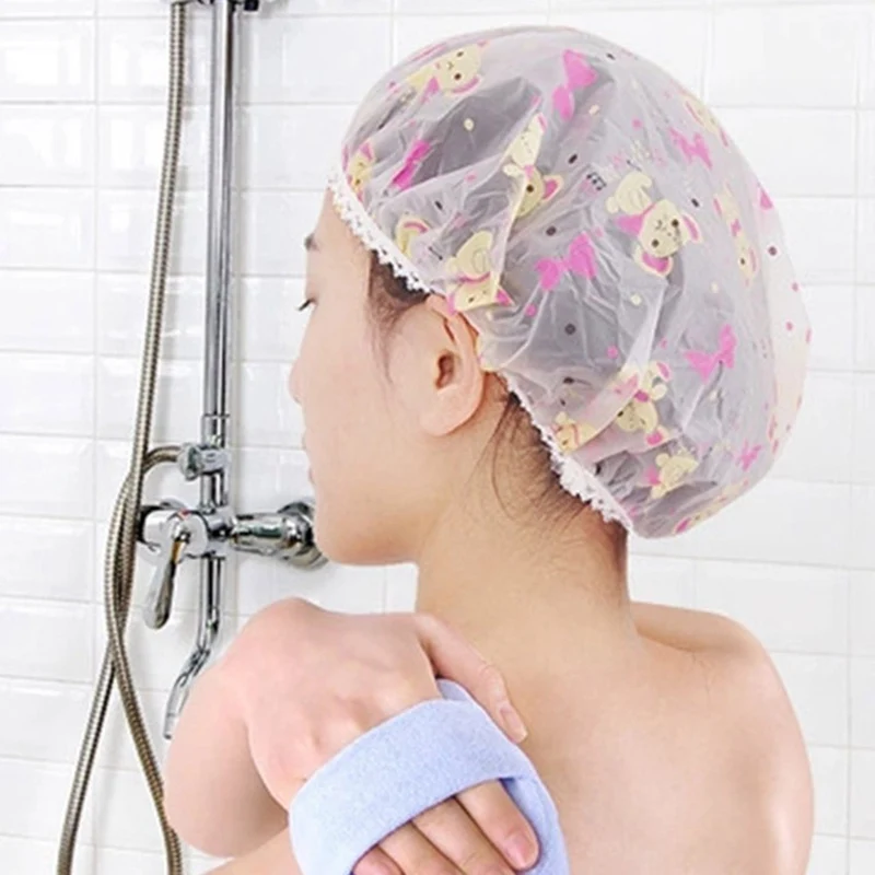 1PC Waterproof Shower Cap Thicken Elastic Bath Hat Bathing Cap For Women Hair Salon Bathroom Products