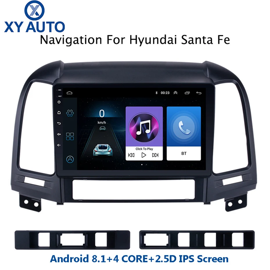 9 дюймов 2.5D IPS Закаленное HD Мульти-сенсорный экран Android8.1 NAVI для Hyundai Santa Fe 2005-2012 с