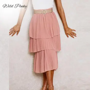 

WildPinky Solid Chiffon Ruffled Women Skirts High Waist Summer Casual Female Pleated Skirts Beach Style Ladies Short Mini Skirts