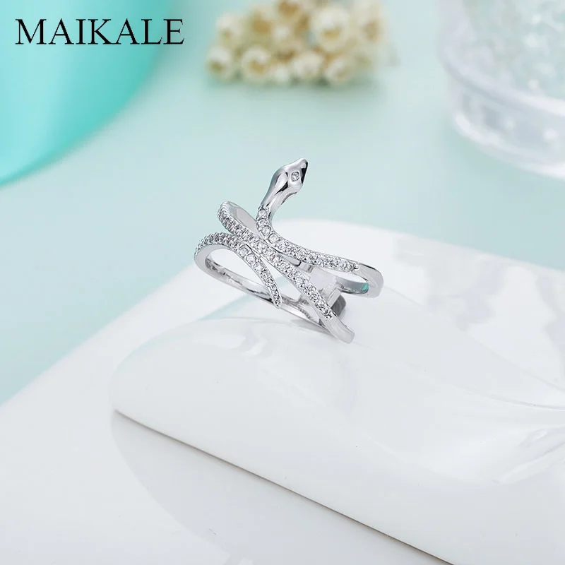 MAIKALE, уникальный дизайн, роскошные кольца в виде змейки, AAA Цирконий, Кобра, кольцо на палец, золото, серебро, большие кольца для женщин, панк, вечерние ювелирные изделия