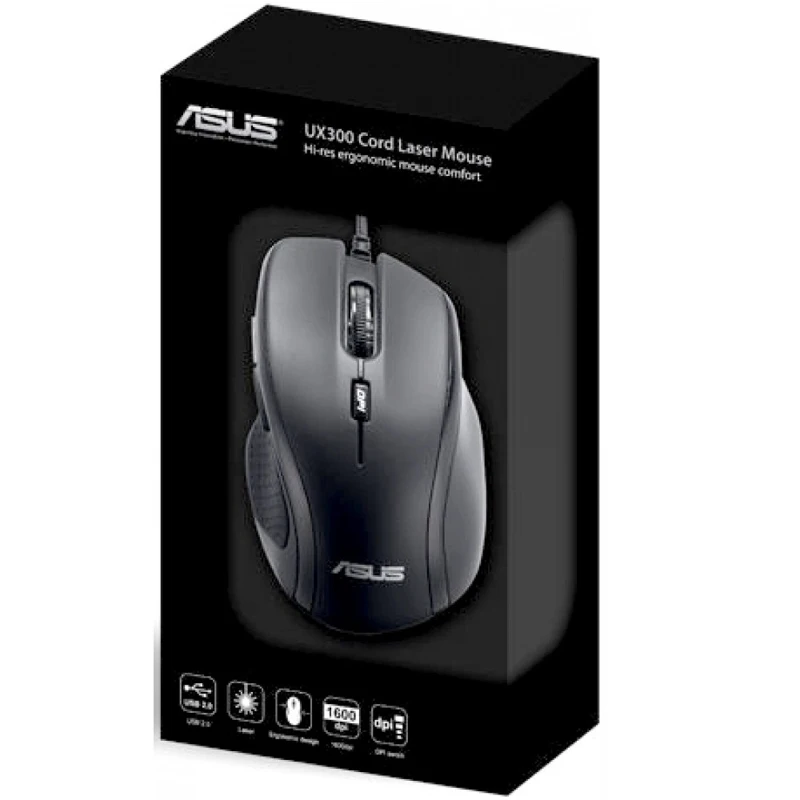 Мышь ASUS UX300 PRO black 90XB04B0-BMU000 оптическая, проводная, 1600 dpi, USB, цвет: черный