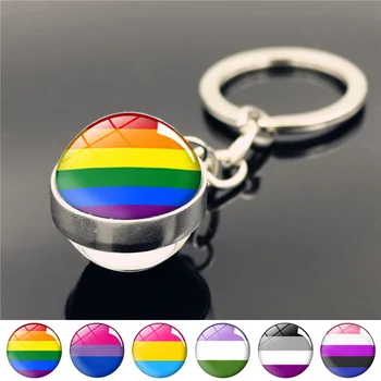 

Colorful Gay Pride Rainbow Keyring Keychain Jewelry Fashion Double Side Glass Ball Key Chain Holder Lover Couple Birthday Gift