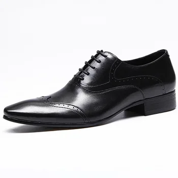 

Brand Men Business Mens Pointy Shoes British Dress Office Formal Shoes Men Luxury Fashion Genuine Leather Brogue Shoes